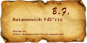Balassovich Fóris névjegykártya